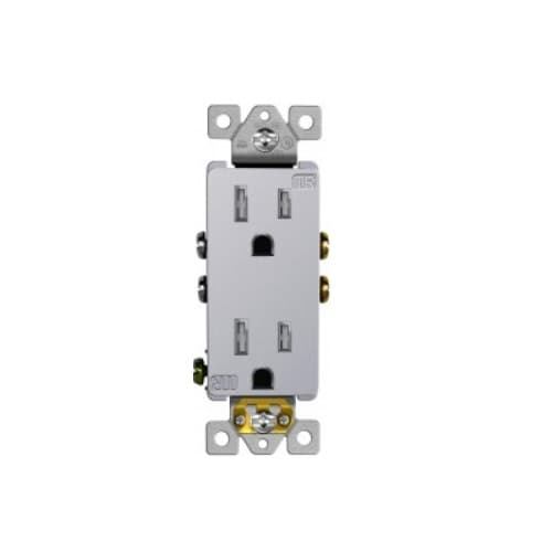 Enerlites 15 Amp Tamper Resistant Duplex Receptacle, Silver