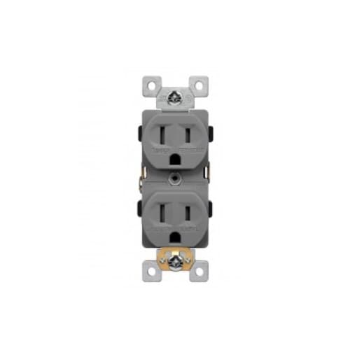 Enerlites 15 Amp Tamper Resistant Residential Grade Duplex Receptacle, Gray