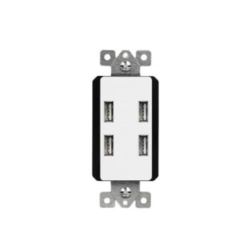 Enerlites 5.8 Amp Interchangeable Quad USB Type-A Charger Receptacle, White