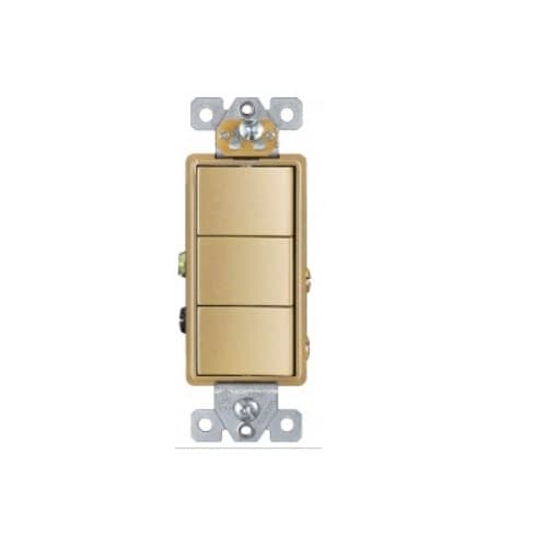 Enerlites 15 Amp Residential Grade Triple Rocker Switch, Gold