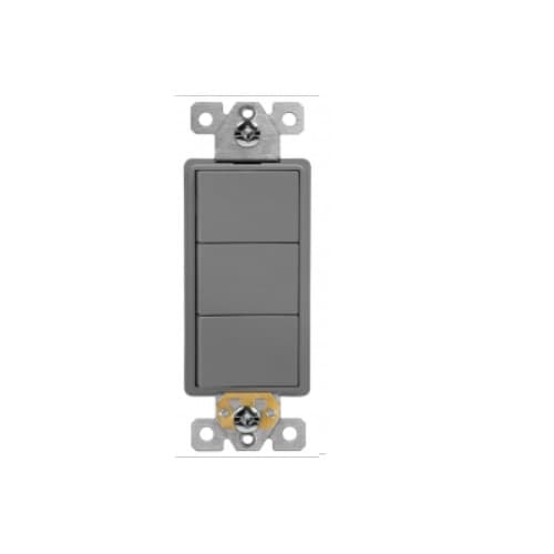 Enerlites 15 Amp Residential Grade Triple Rocker Switch, Gray