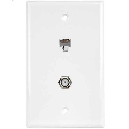 Enerlites Telephone and CATV 1-Gang Duplex F-Type and RJ11 Jack Wall Outlet, Ivory