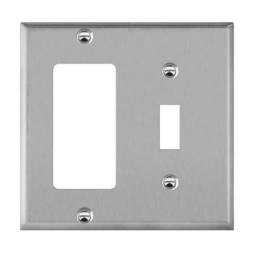 Enerlites 2-Gang Mid-Size Combination Wall Plate, Toggle/Decora, Stainless Steel