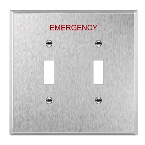Enerlites 2-Gang Mid-Size Emergency Wall Plate, Toggle, Stainless Steel