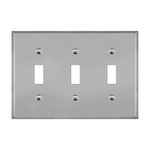 Enerlites 3-Gang Mid-Size Wall Plate, Toggle, Stainless Steel