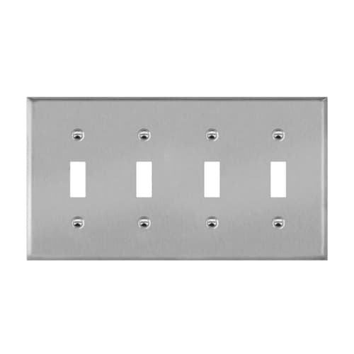 Enerlites 4-Gang Mid-Size Wall Plate, Toggle, Stainless Steel