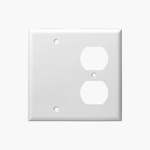 Enerlites 2-Gang Combination Wall Plate, Blank/Duplex, Thermoplastic, Ivory