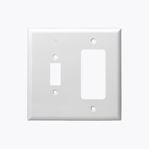 Enerlites White Combination Two Gang Toggle and GFCI Plastic Wall Plates