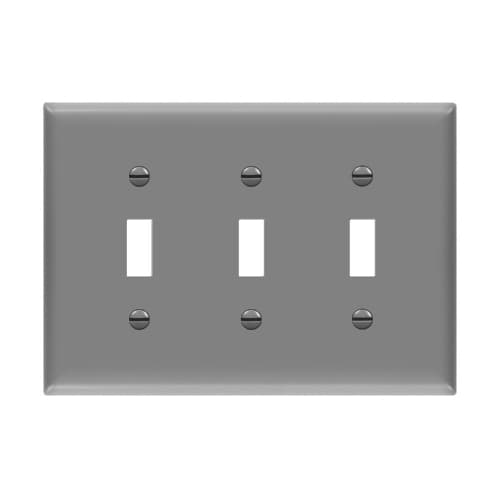 Enerlites 3-Gang Mid-Size Wall Plate, Toggle, Gray