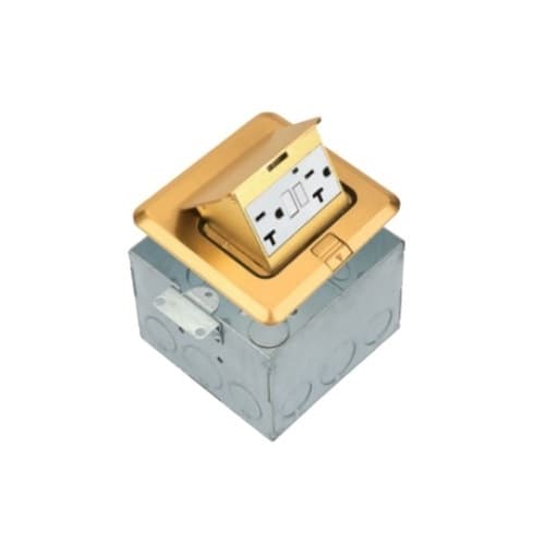 Enerlites 1-Gang Pop-up GFCI Duplex Floor Box, Square, 20A, 125V, Brass