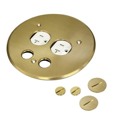 Enerlites 20A TRWR Brass 5.5 Inch Dia. Flush Round Cover Plate w/ Duplex Receptacle