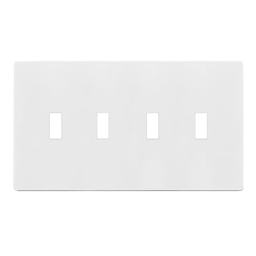 Enerlites 4-Gang Standard Antimicrobial Wall Plate, Toggle, Screwless, White