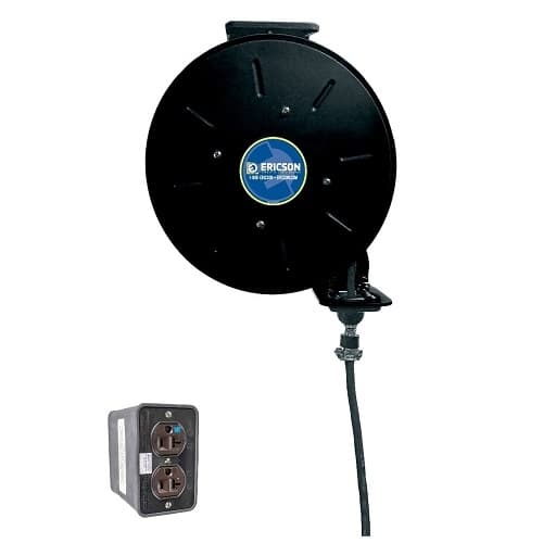 Ericson 25-ft Retractable Reel, NEMA 20A Plug & DPLX (2), 12/3 AWG, 125V, BLK