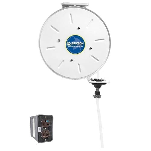 Ericson 25-ft Retractable Reel, NEMA 20A Plug & DPLX (2), 12/3 AWG, 125V, WHT