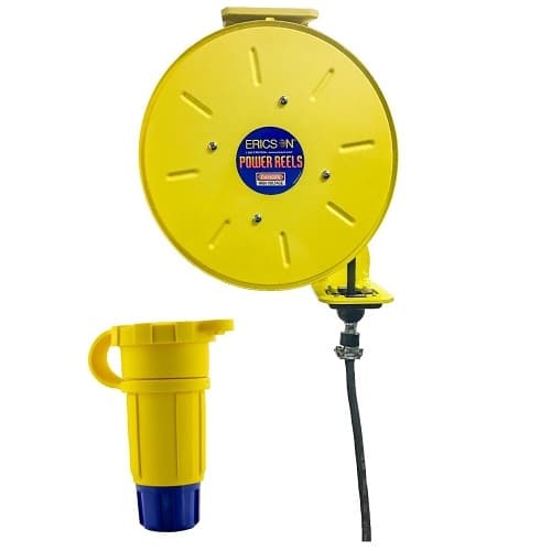 Ericson 50-ft Retractable Reel, NEMA 20A Plug & Watertight Connector, 12/3 AWG