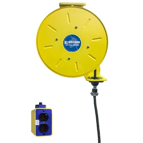 Ericson 50-ft Retractable Reel, Manual GFCI NEMA 20A & DPLX (2), 12/3 AWG