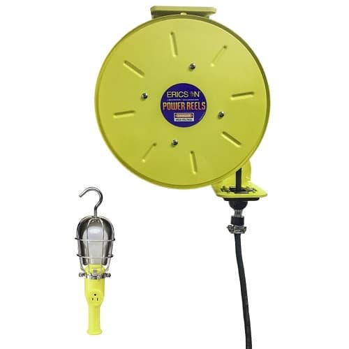 Ericson 50-ft Retractable Reel, NEMA 20A & 744-RS Handlamp w/ 5-15R, 12/3 AWG