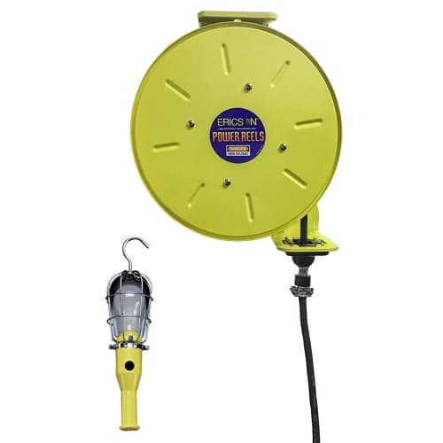 Ericson 40-ft Retractable Reel, NEMA 15A & 744-RS Handlamp, 14/3 AWG