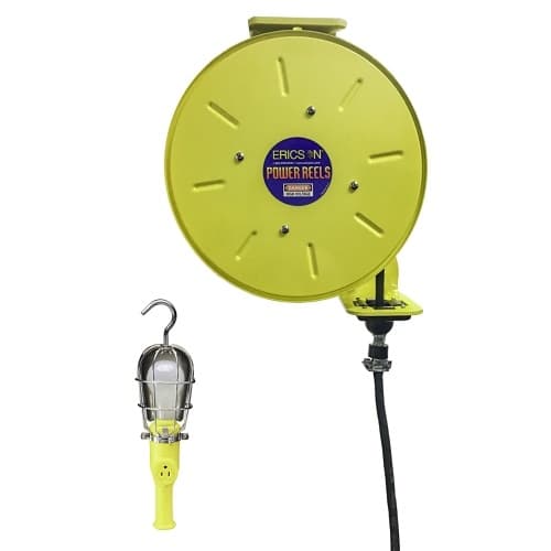 Ericson 40-ft Retractable Reel, NEMA 15A & 944-RS Handlamp w/ 5-15R, 12/3 AWG