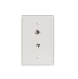 Flush Mount Wall Plates w/ Coax & Phone Jack, Mid-Size, White