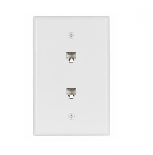 Eaton Wiring Flush Mount Wall Plates w/ Two Phone Jacks, Mid-Size, White