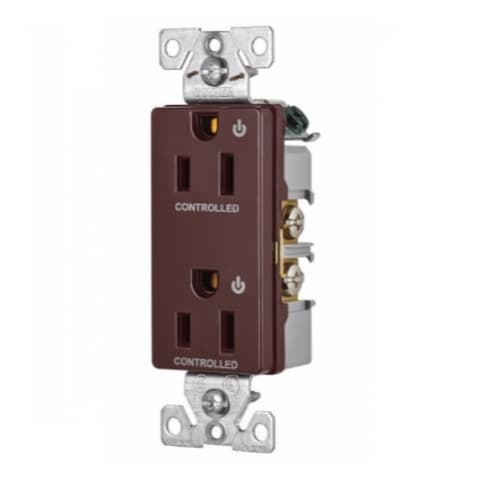 Eaton Wiring 15 Amp Dual-Controlled Duplex Decora Receptacle, Brown