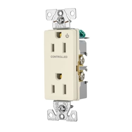 Eaton Wiring 15 Amp Half Controlled Decorator Receptacle, 2-Pole, #14-10 AWG, 125V, Ivory