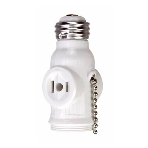 Eaton Wiring 660W Socket Adapter w/ Pull Chain Switch, 1-15R NEMA, 125V, White