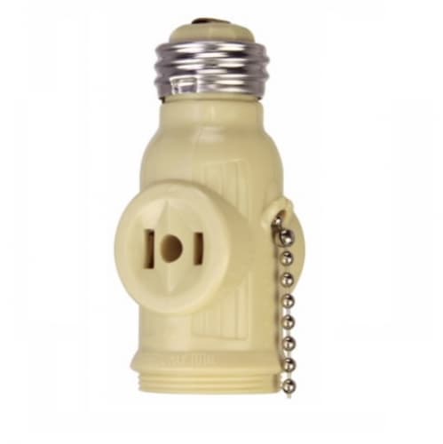 Eaton Wiring 660W NEMA 1-15R Medium Base Socket Adapter w/ Pull Chain, Ivory