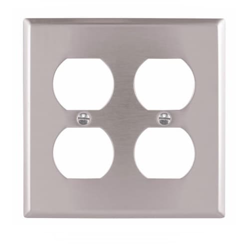 Eaton Wiring Standard Duplex Receptacle Wallplate, 2-Gang, Stainless Steel