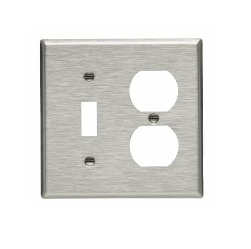 Eaton Wiring 2-Gang Toggle & Duplex Wall Plate, Standard, Steel