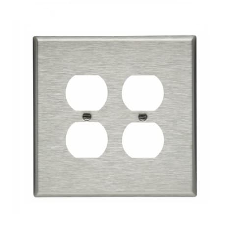 Eaton Wiring Oversize Duplex Wallplate, 2-Gang, Stainless Steel