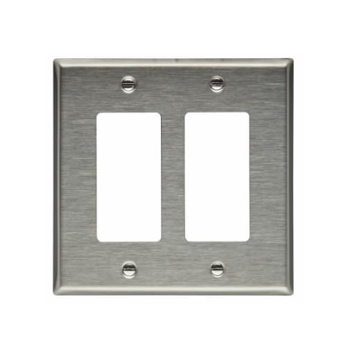 Eaton Wiring 2-Gang Decora Wall Plate, Mid-Size, Stainless Steel