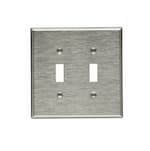 Eaton Wiring Mid Size Toggle Wallplate, 2-Gang, Stainless Steel