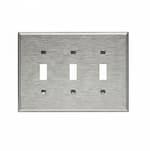 Eaton Wiring Mid Size Toggle Wallplate, 3-Gang, Stainless Steel