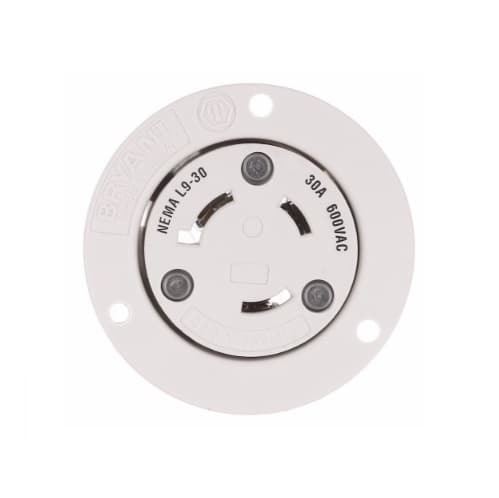 Eaton Wiring 30 Amp Flanged Outlet, NEMA L9-30, 600V, Black/White