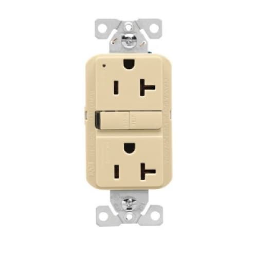 Eaton Wiring 20A Slim GFCI Receptacle Outlet, Retail Box, #14-10 AWG, 125V, Ivory