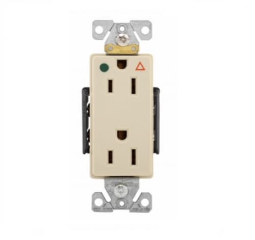 Eaton Wiring 15 Amp Decora Duplex Receptacle w/ Terminal Guards, Isolated Ground, Ivory