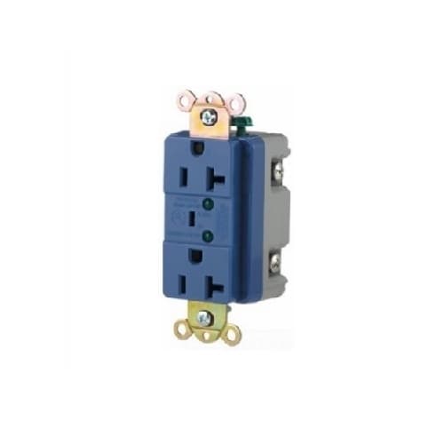 Eaton Wiring 20 Amp Duplex Receptacle w/LED Indicators & Switched Alarm, Hospital Grade, Blue