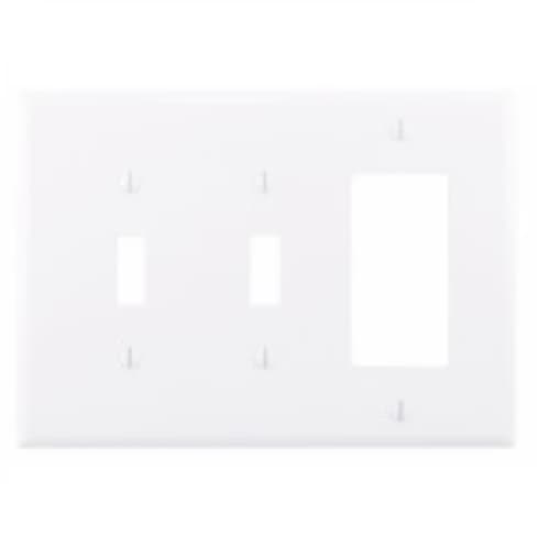 Eaton Wiring 3-Gang Combination Wall Plate, 2 Toggle & Decora, Mid-Size, White