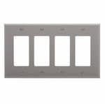 Eaton Wiring 4-Gang Decora Wall Plate, Mid-Size, Polycarbonate, Gray