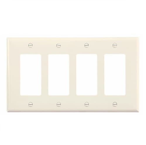 Eaton Wiring 4-Gang Decora Wall Plate, Mid-Size, Polycarbonate, Light Almond