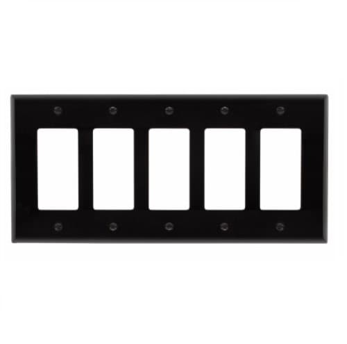 Eaton Wiring 5-Gang Decora Wall Plate, Mid-Size, Polycarbonate, Black