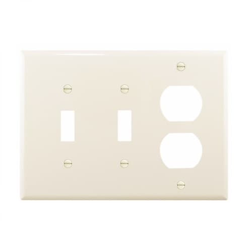 Eaton Wiring 3-Gang Combination Wall Plate, Mid-Size, 2 Toggles & Duplex, Light Almond