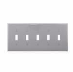 Eaton Wiring 5-Gang Toggle Wall Plate, Mid-Size, Polycarbonate, Gray