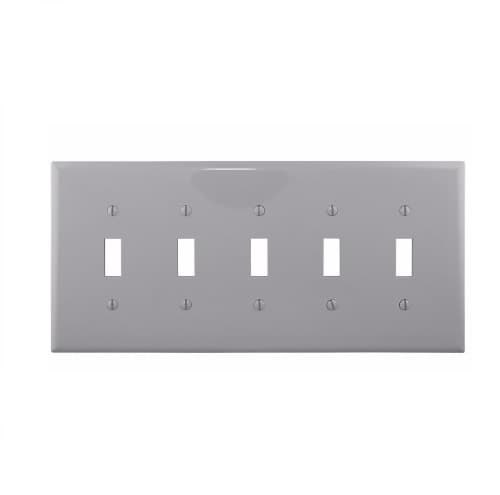 Eaton Wiring 5-Gang Toggle Wall Plate, Mid-Size, Polycarbonate, Gray