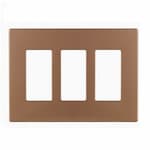 Eaton Wiring 3-Gang Decora Wall Plate, Mid-Size, Screwless, Polycarbonate, Brushed Bronze