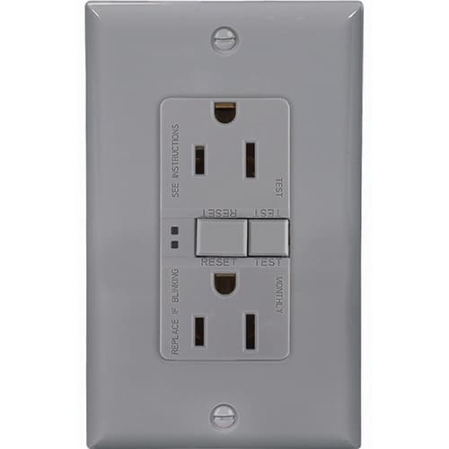 Eaton Wiring 15 Amp Duplex GFCI Receptacle Outlet w/ ArrowLink Connector, Gray