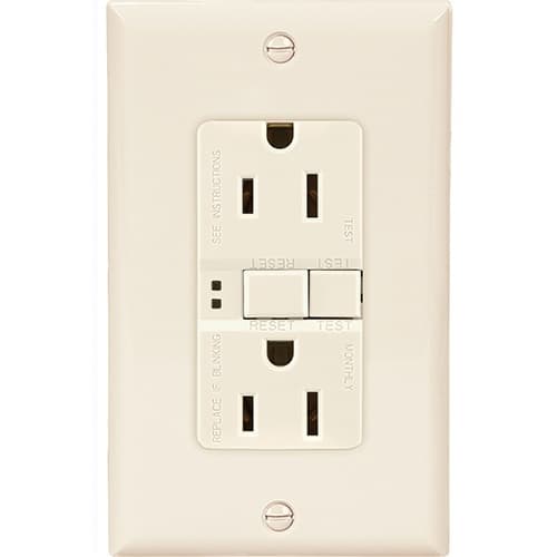 Eaton Wiring 15 Amp Duplex GFCI Receptacle Outlet w/ Mid-Size Wallplate, Light Almond