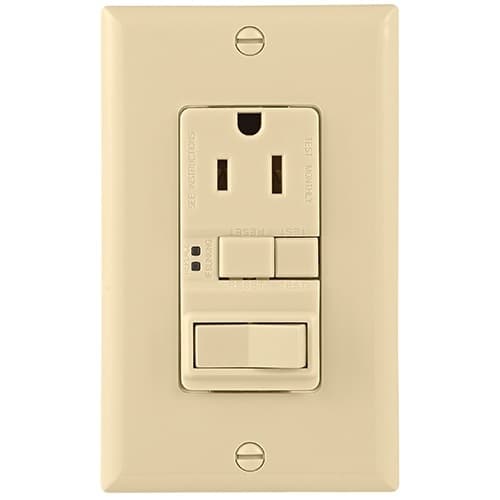 Eaton Wiring 15 Amp Mid-Size GFCI Receptacle Outlet w/Feed-Through Single-Pole Switch, Ivory